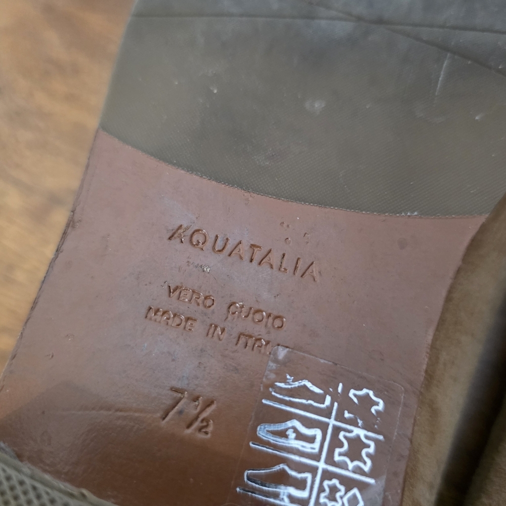 Aquatalia Made In Italy Tan Flat Classic Loafers 7.5 Suede Casual Professional - Picture 4 of 7